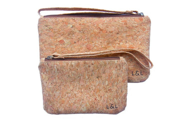 LOAM & LORE Eco and Vegan Friendly Cork Clutch Set With 2 Sizes Carry Cork Bag, Natural - Loam & Lore